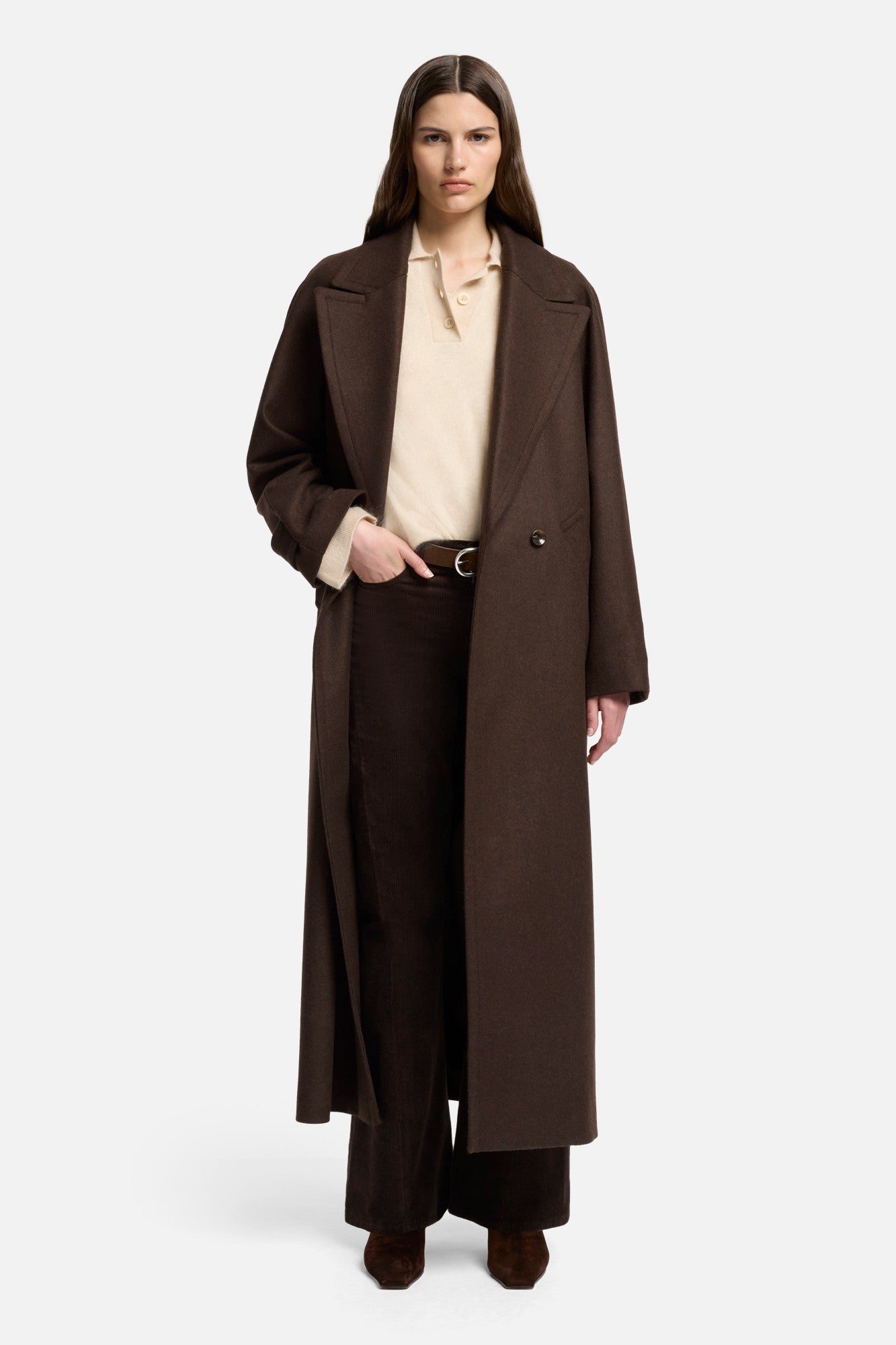 Wool Double Breasted Coat in Brown | 7 For All Mankind