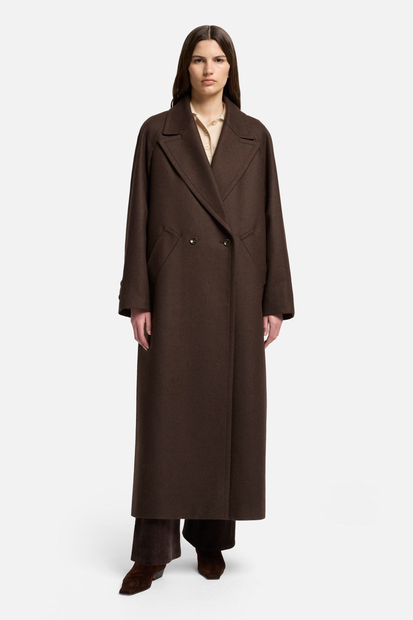 Wool Double Breasted Coat in Brown | 7 For All Mankind