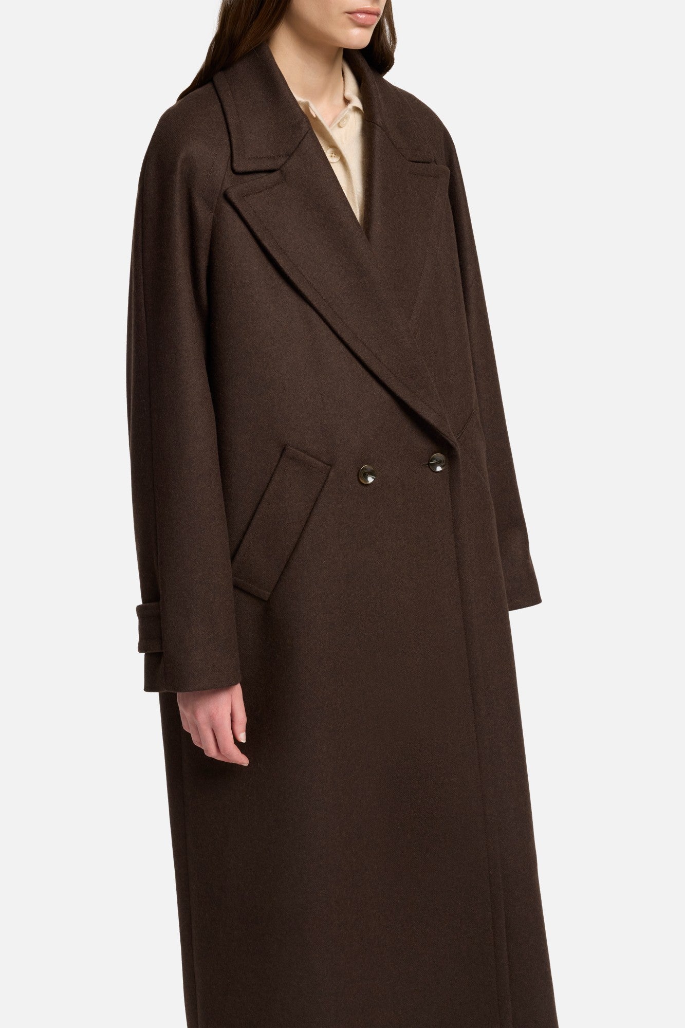 Wool Double Breasted Coat in Brown | 7 For All Mankind