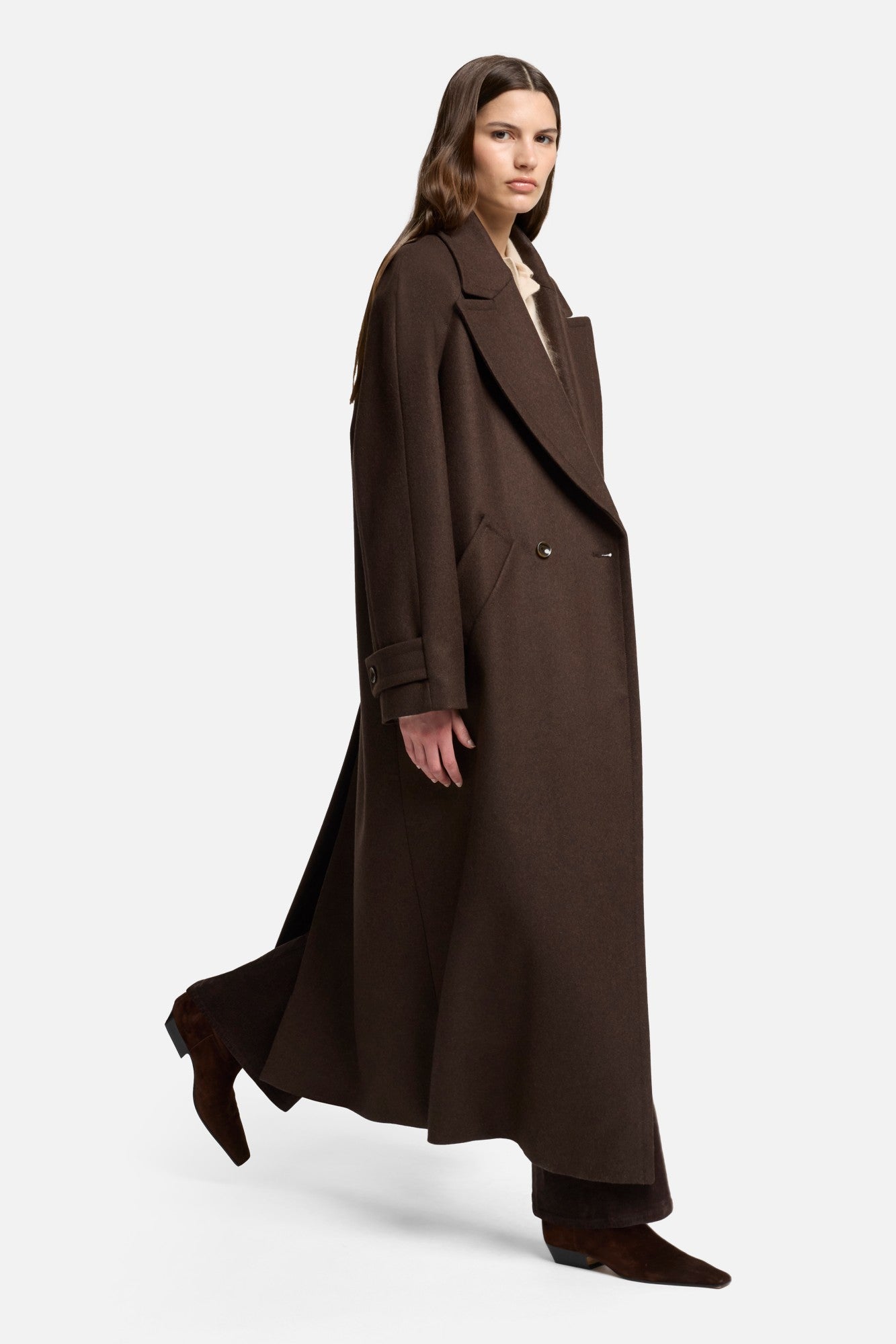 Wool Double Breasted Coat in Brown | 7 For All Mankind
