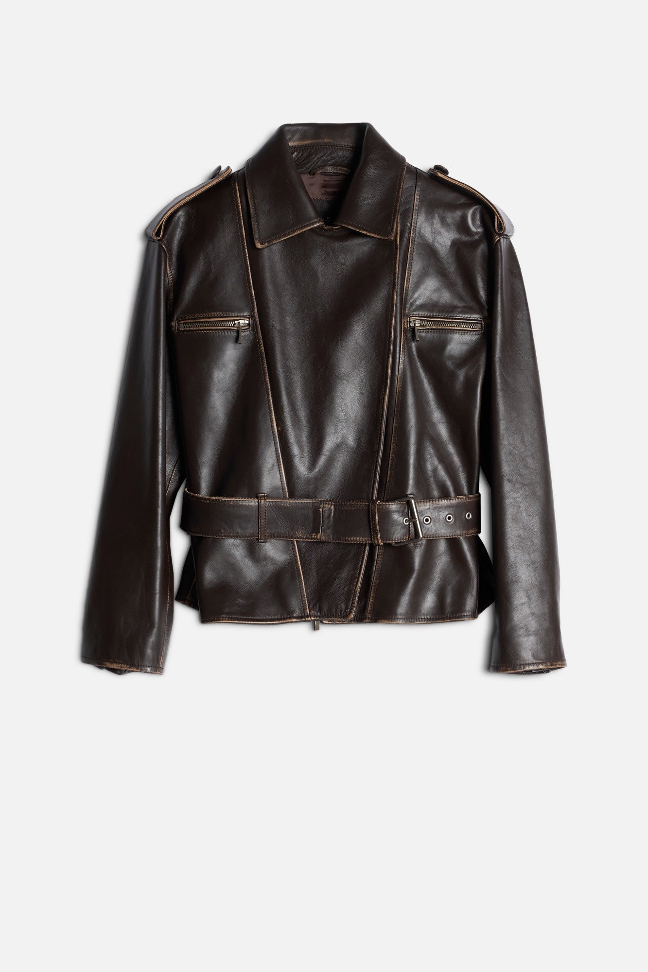Leather Biker Jacket in Vintage Brown | 7 For All Mankind