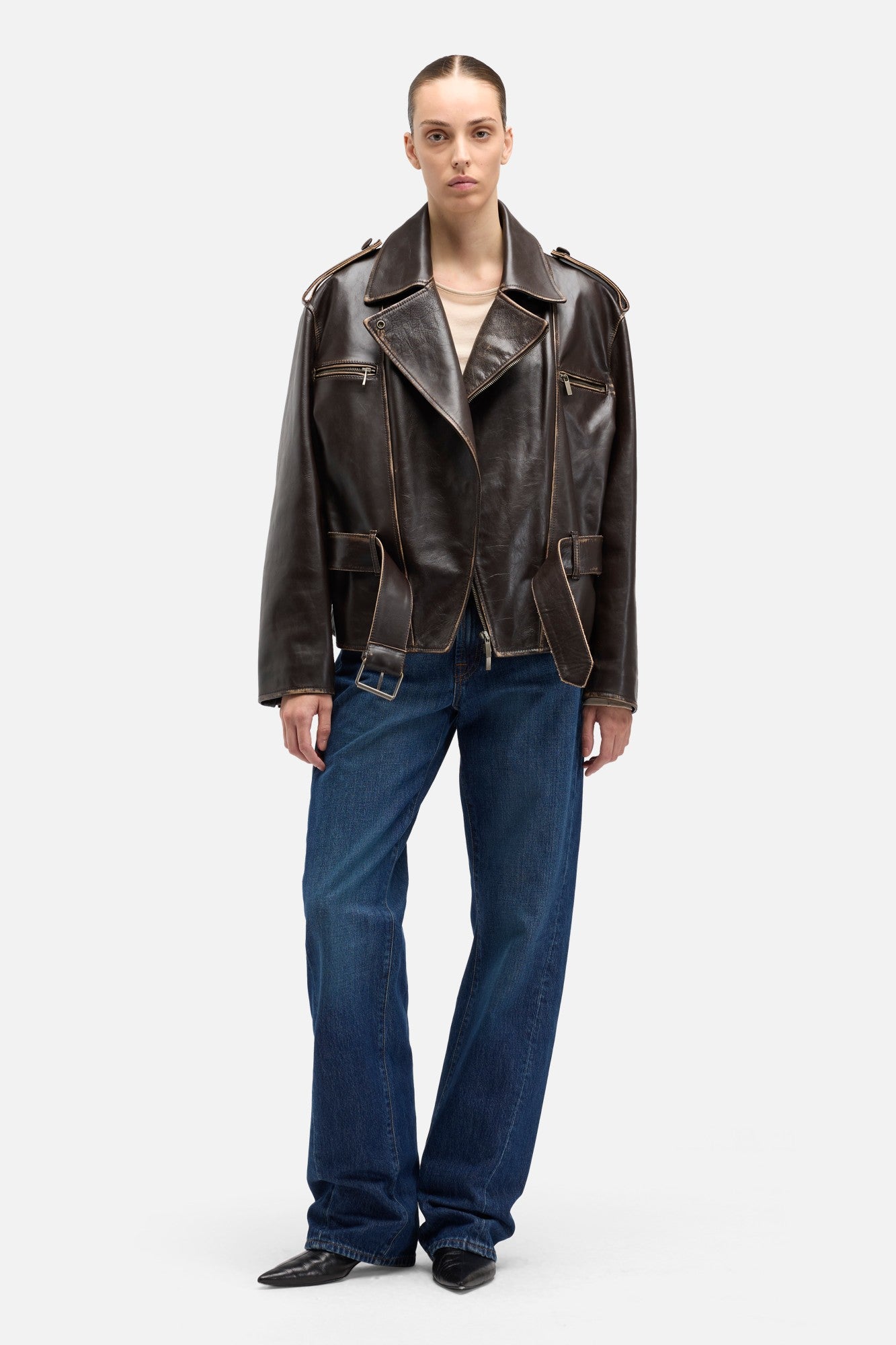 Leather Biker Jacket in Vintage Brown | 7 For All Mankind