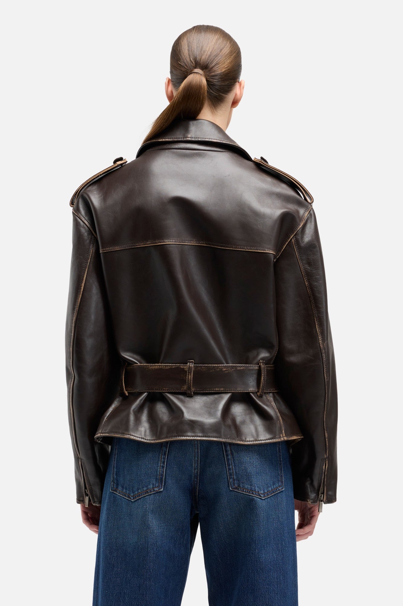 Leather Biker Jacket in Vintage Brown | 7 For All Mankind