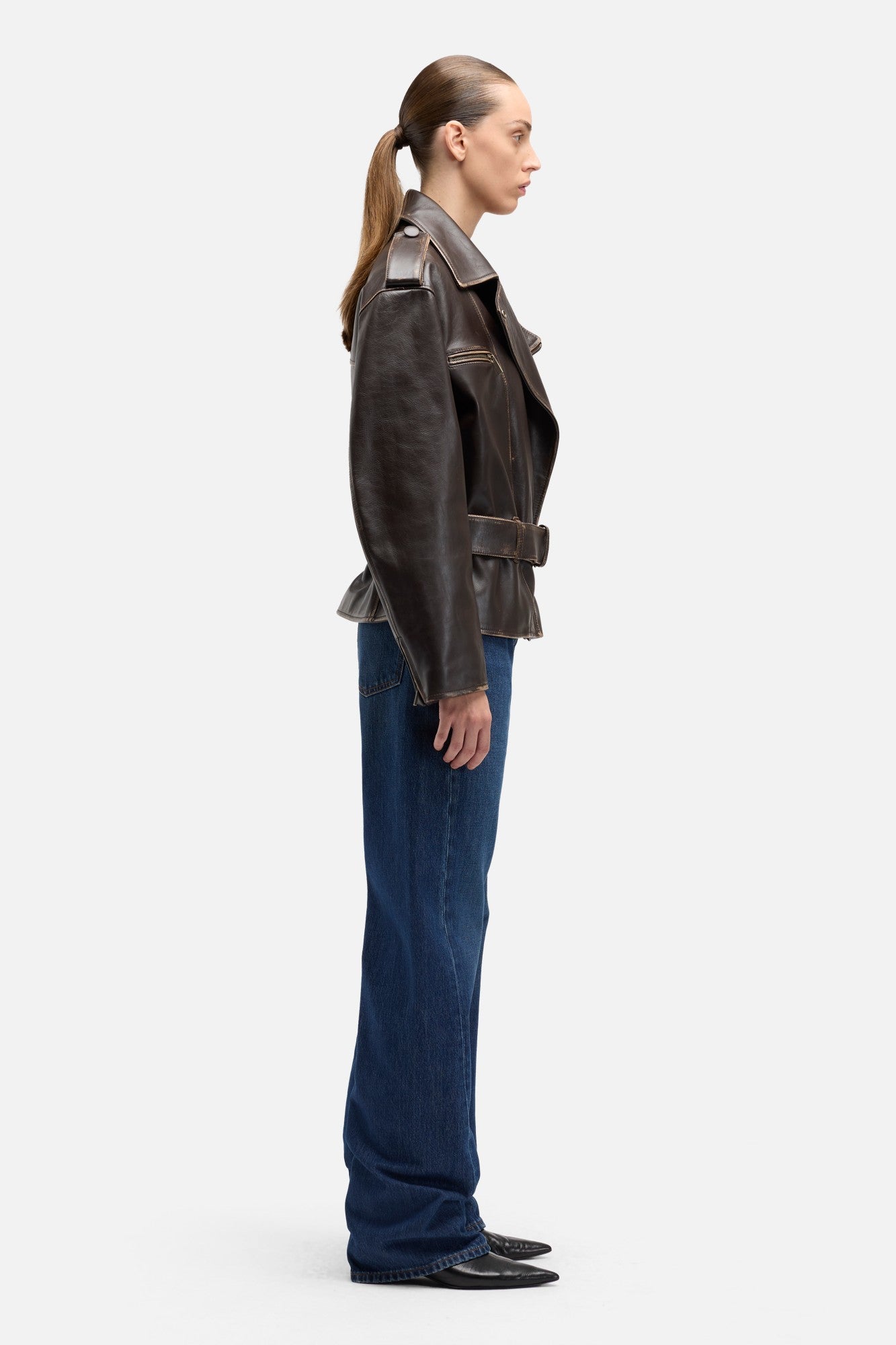 【えいぼー】leather jacket Leather Biker Jacket in Vintage Brown | 7 For All Mankind