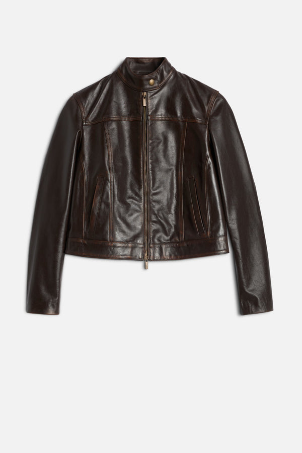 CROPPED BIKER JACKET in Leather
