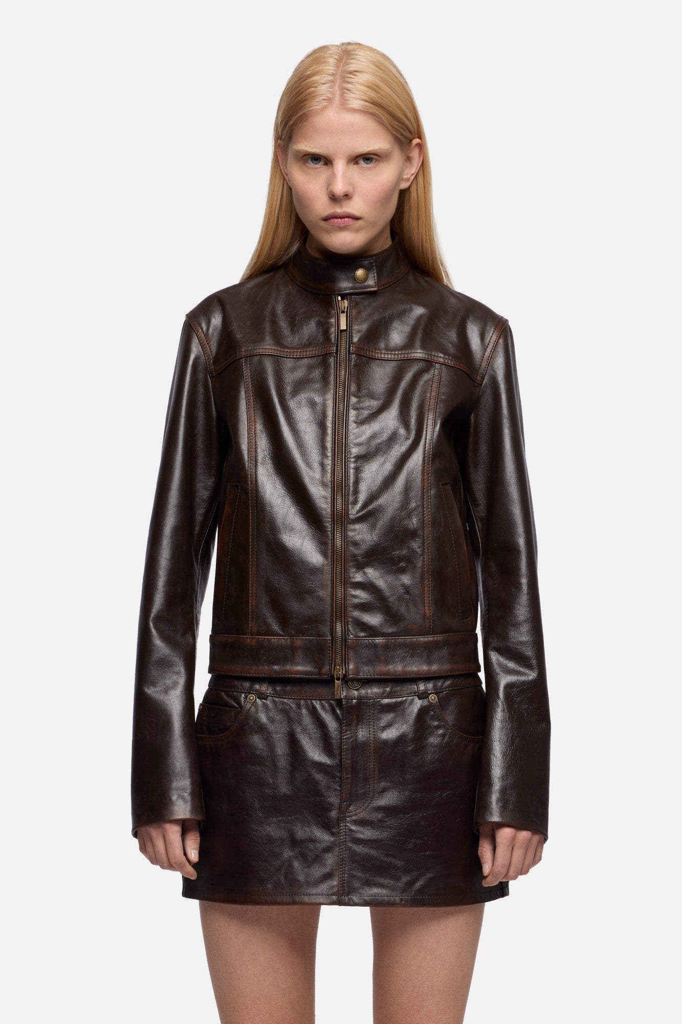CROPPED BIKER JACKET in Leather Vintage Brown | 7 For All Mankind