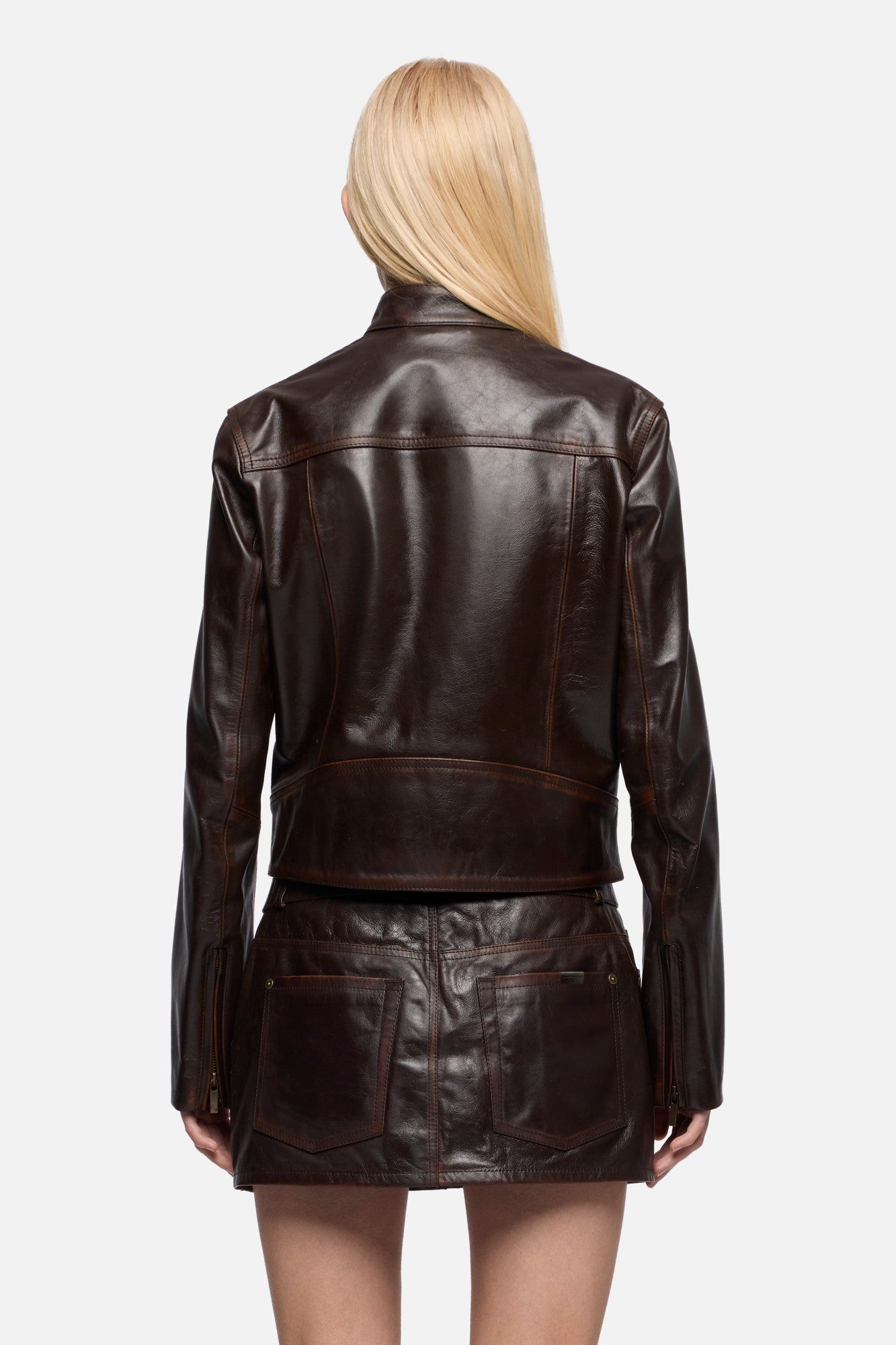 CROPPED BIKER JACKET in Leather Vintage Brown | 7 For All Mankind