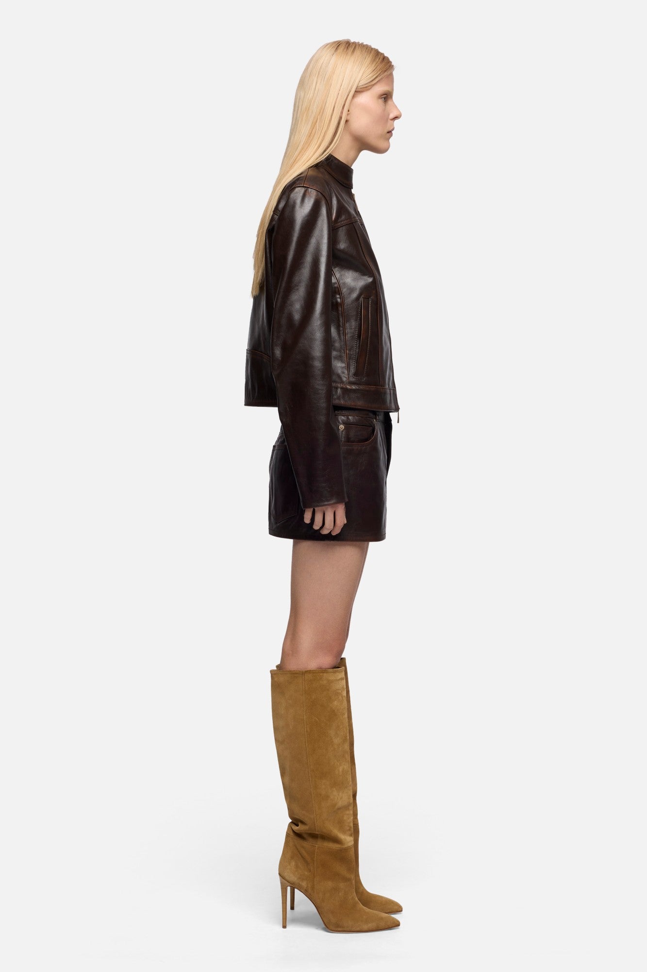 CROPPED BIKER JACKET in Leather Vintage Brown | 7 For All Mankind