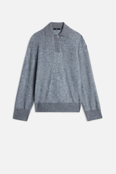 Cashmere Blend Fuzzy Polo Sweater in Grey