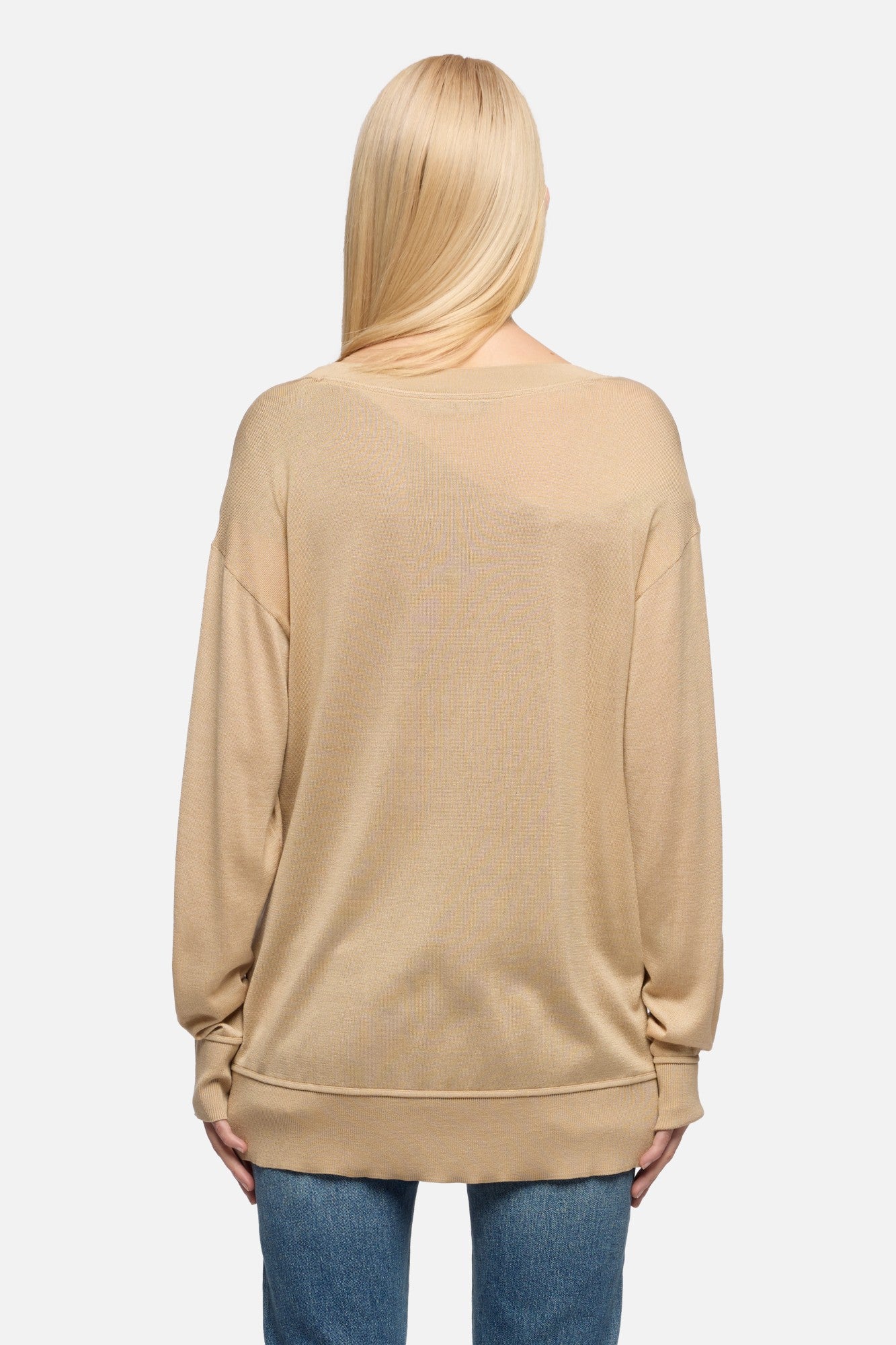 V-NECK SWEATER in Silk Cotton Beige | 7 For All Mankind