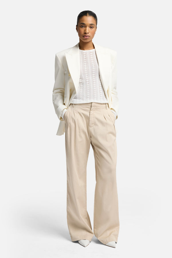 Long Sleeve Pointelle Crew Sweater in Ivory