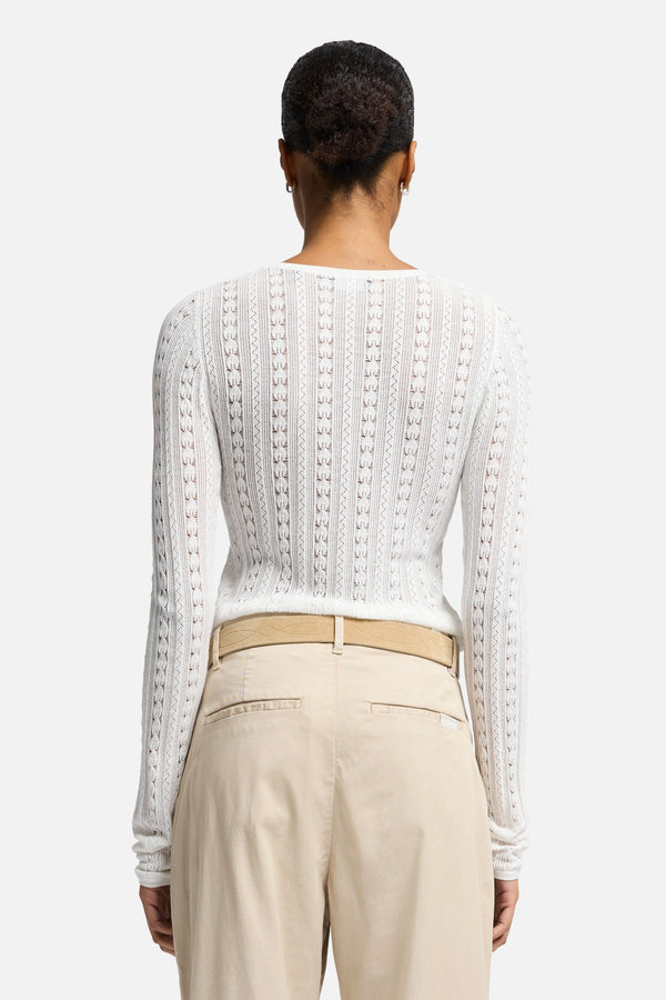 Long Sleeve Pointelle Crew Sweater in Ivory