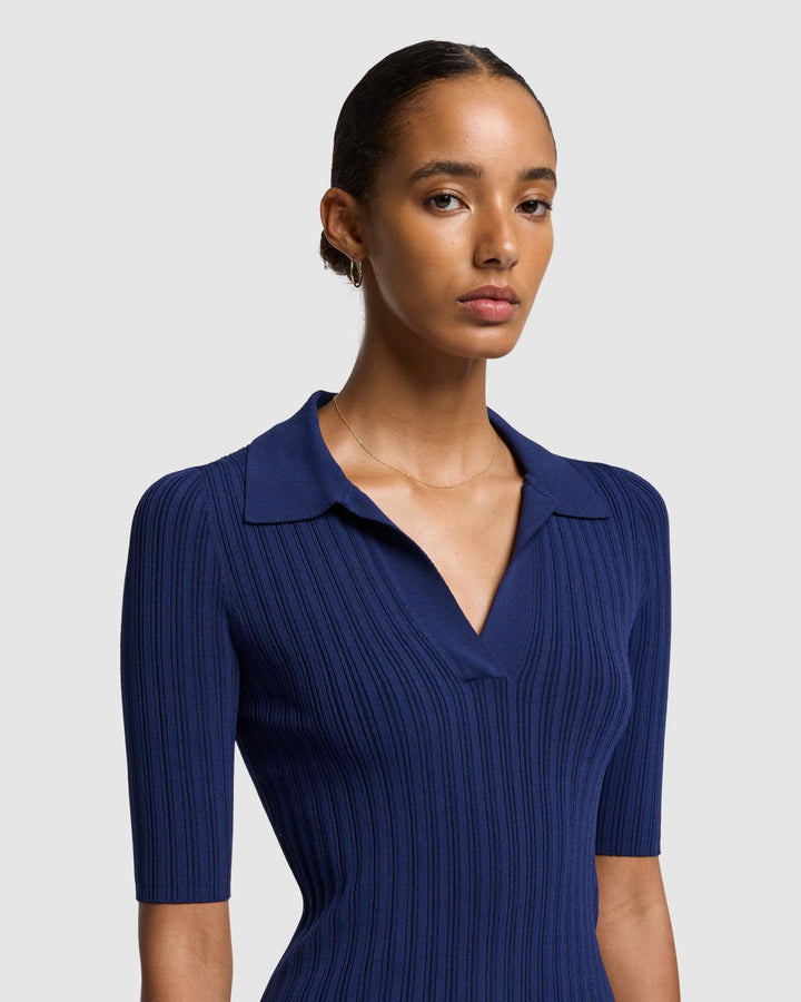 Ribbed Henley Sweater in Inkwell