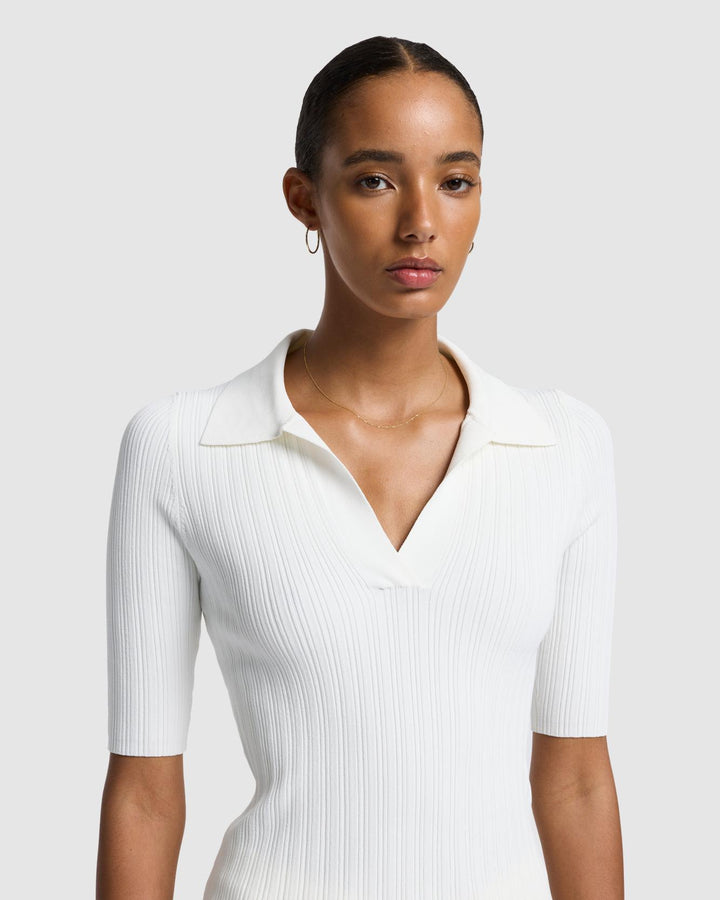 Ribbed Henley Sweater in Off White
