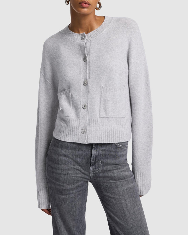 Cashmere Blend Cardigan in White Sand