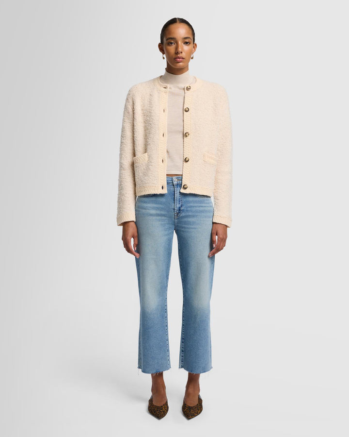 Cashmere Mock Neck Short Sleeve Sweater in Oatmeal
