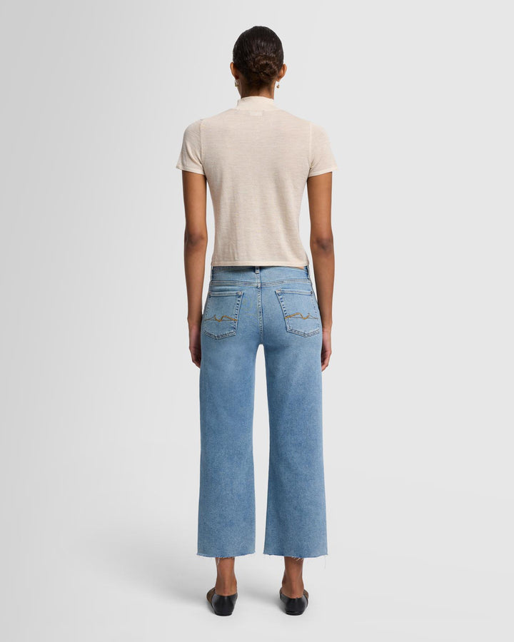 Cashmere Mock Neck Short Sleeve Sweater in Oatmeal
