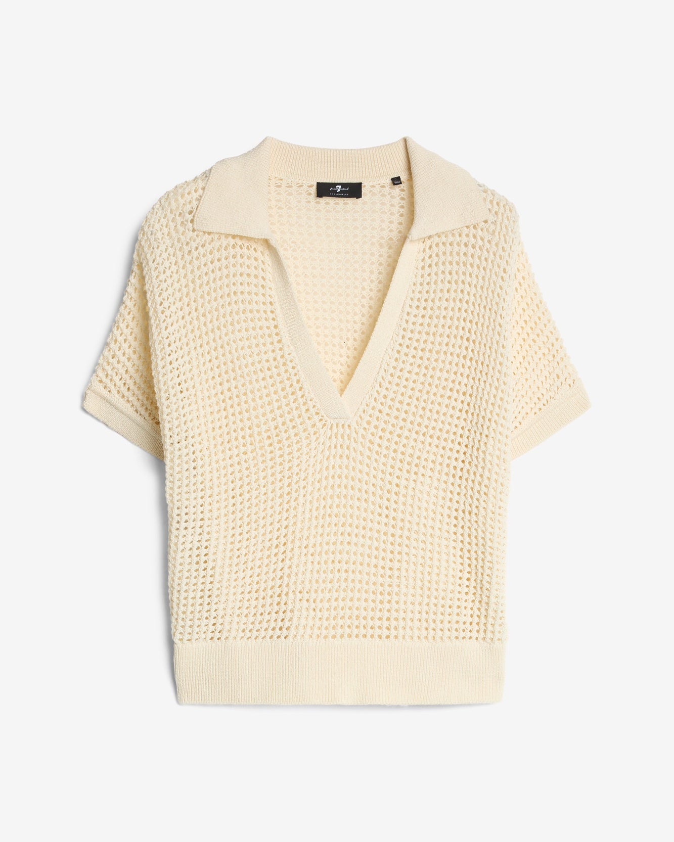 Short Sleeve Open Knit Polo in Oatmeal | 7 For All Mankind