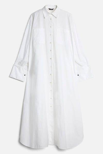 Poplin Maxi Shirtdress in White