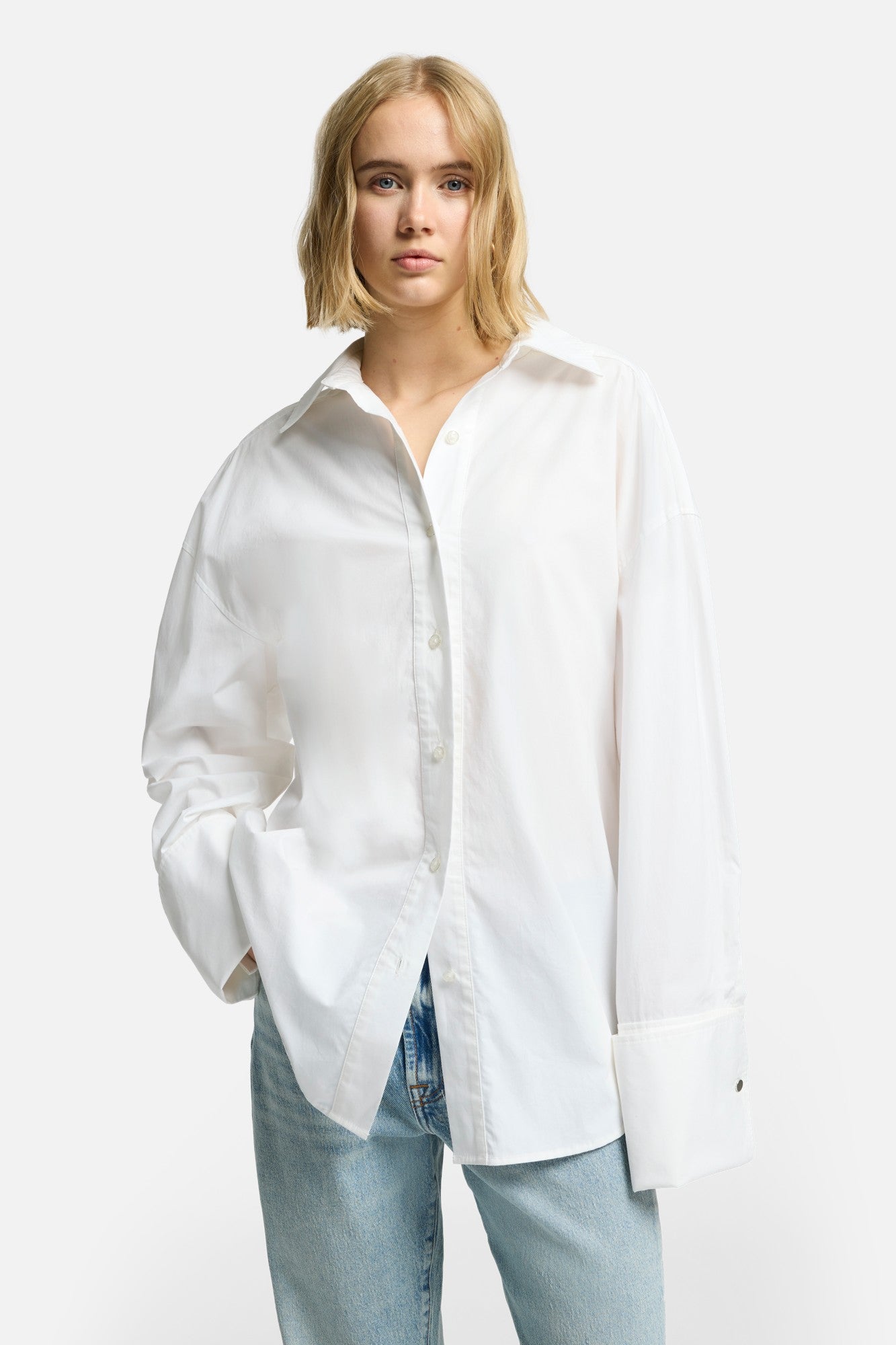 Poplin Oversized Shirt in White | 7 For All Mankind