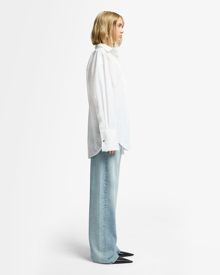 de.sh0p ぽってりシルエット　退院着　ホワイト ボンネット Poplin Oversized Shirt in White | 7 For All Mankind