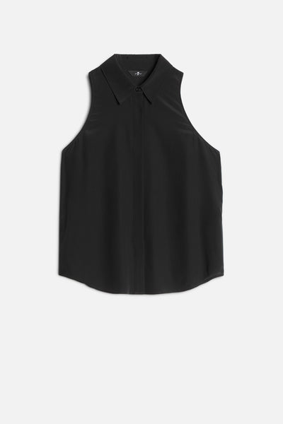 Sleeveless Silk Button Button Down in Black