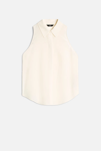 Sleeveless Silk Button Down in Ivory