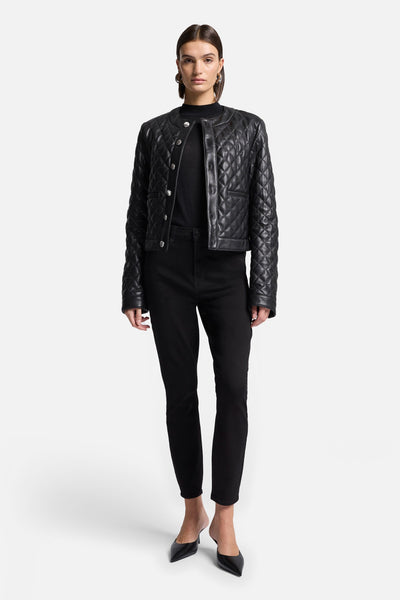 Quilted Leather Jacket in Black