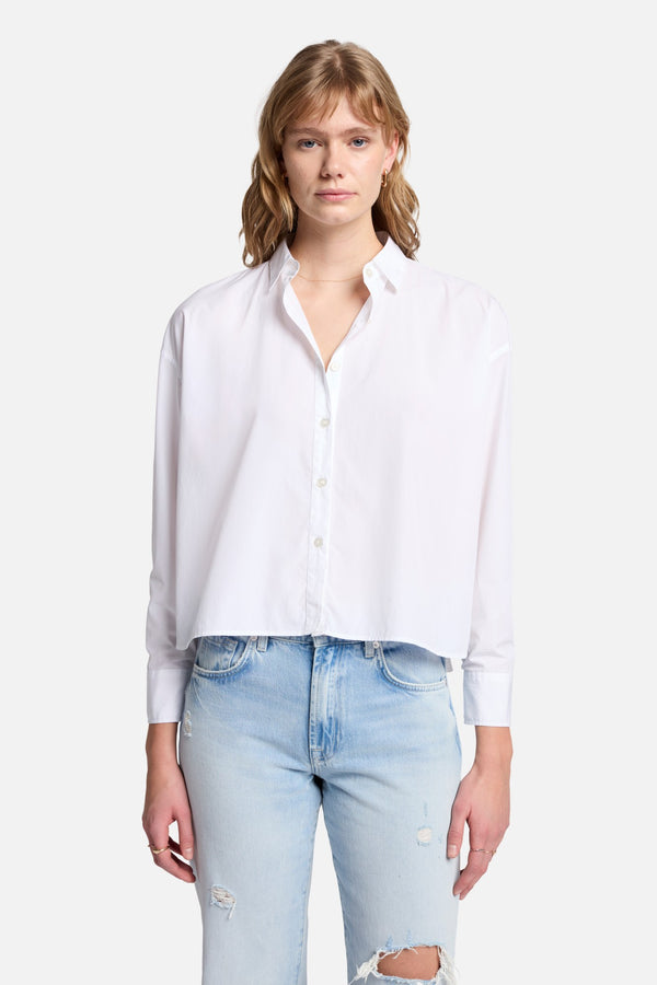 Cropped Poplin Button Down in White
