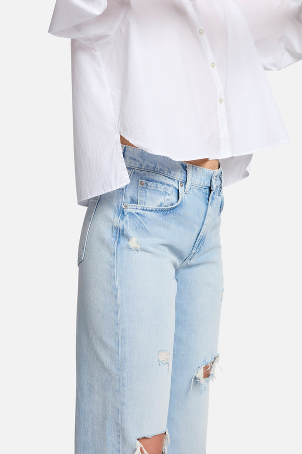 Cropped Poplin Button Down in White