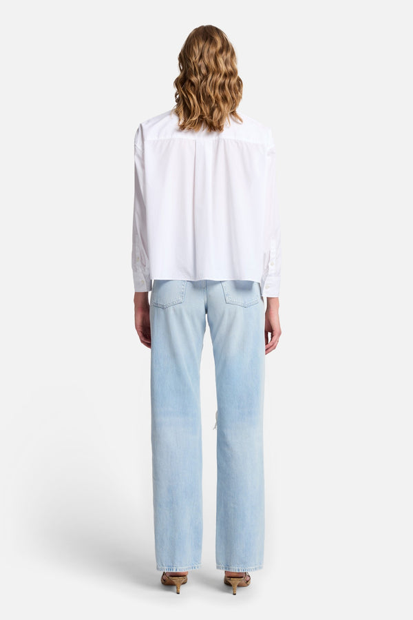 Cropped Poplin Button Down in White