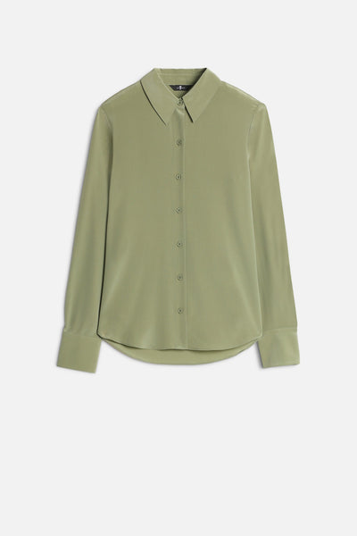 Long Sleeve Silk Blouse in Army