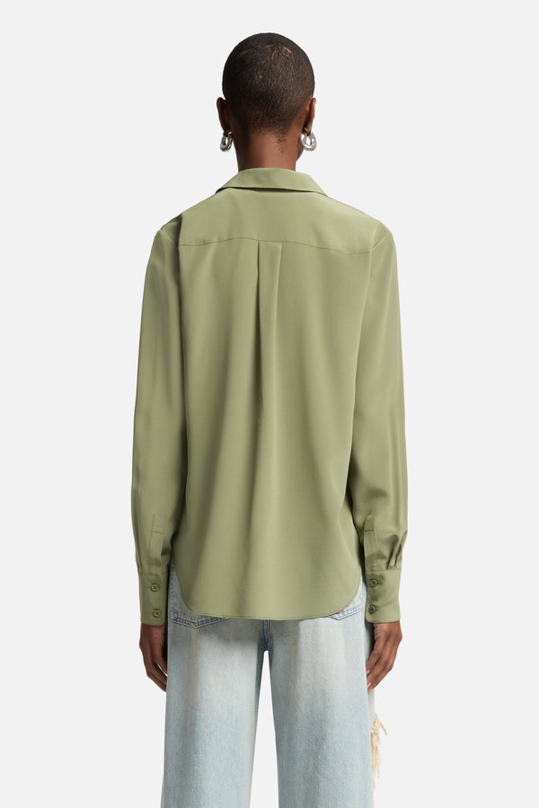 Long Sleeve Silk Blouse in Army