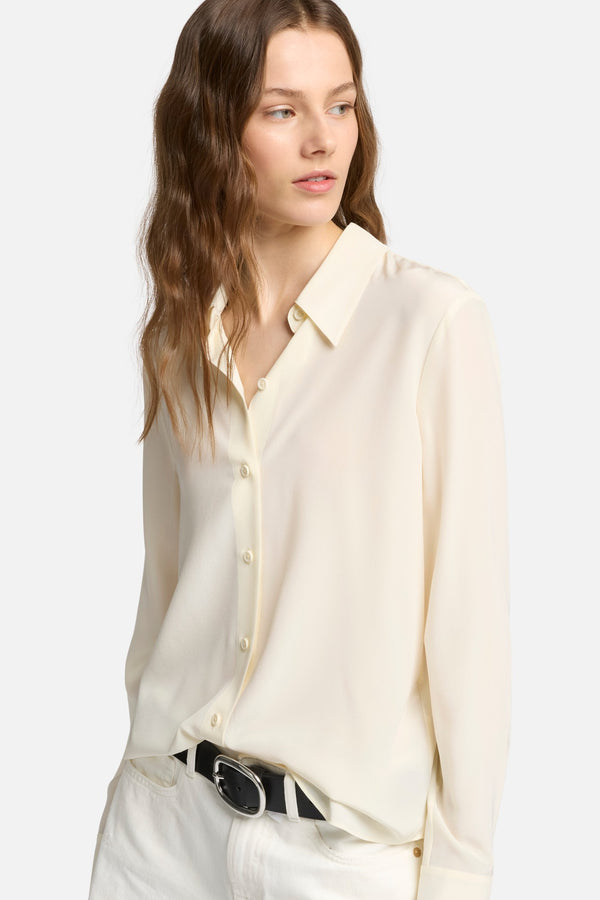 Long Sleeve Silk Blouse in Ivory