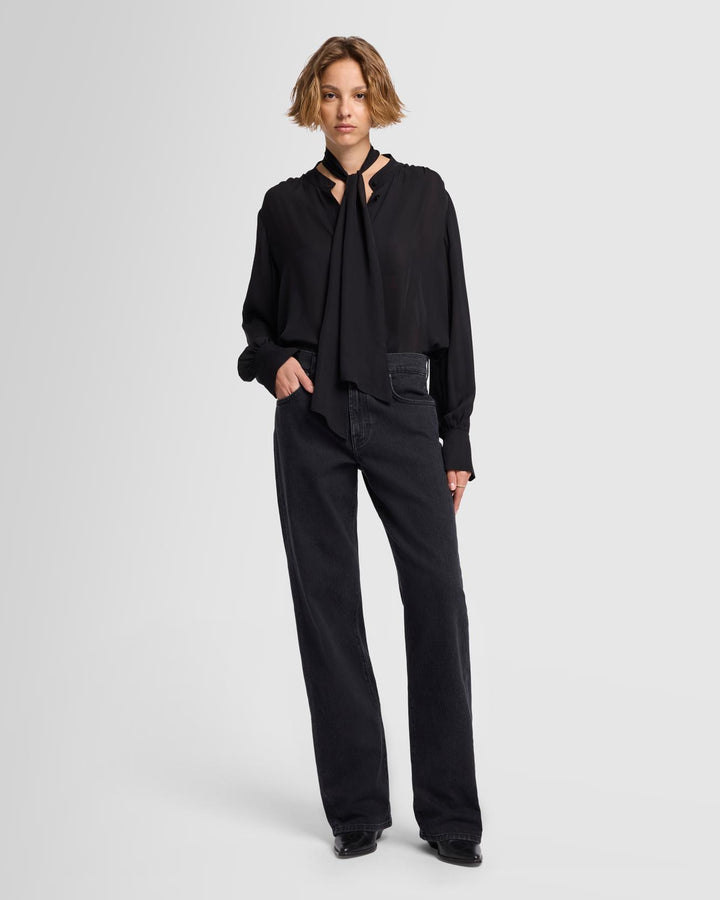 Silk Bow Shirt in Black