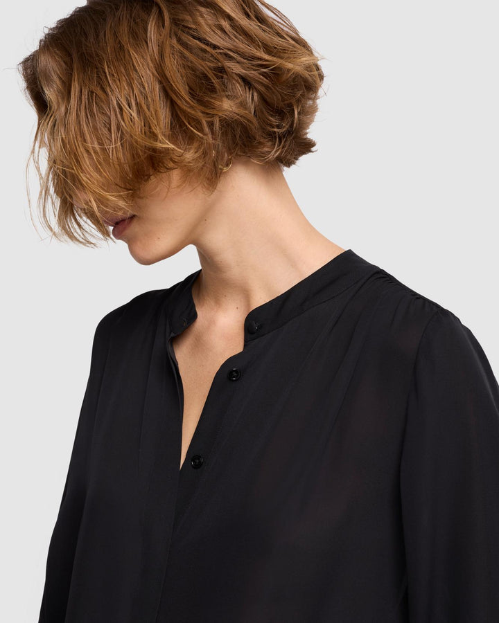 Silk Bow Shirt in Black