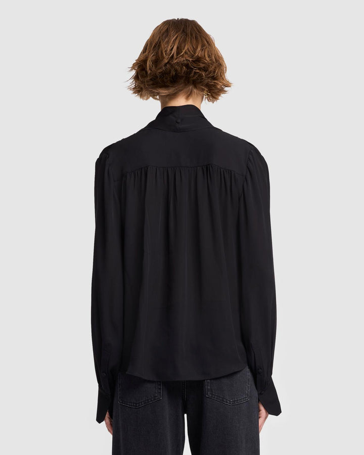 Silk Bow Shirt in Black