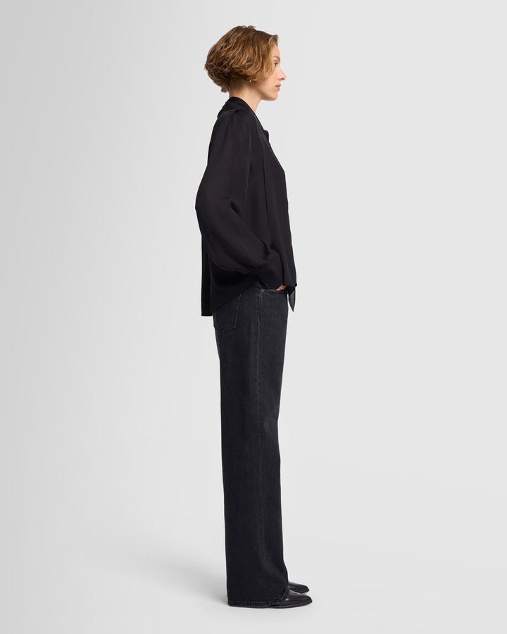 Silk Bow Shirt in Black