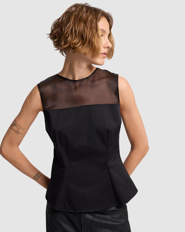 Sleeveless Sheer Organza Yoke Top 7 For All Mankind