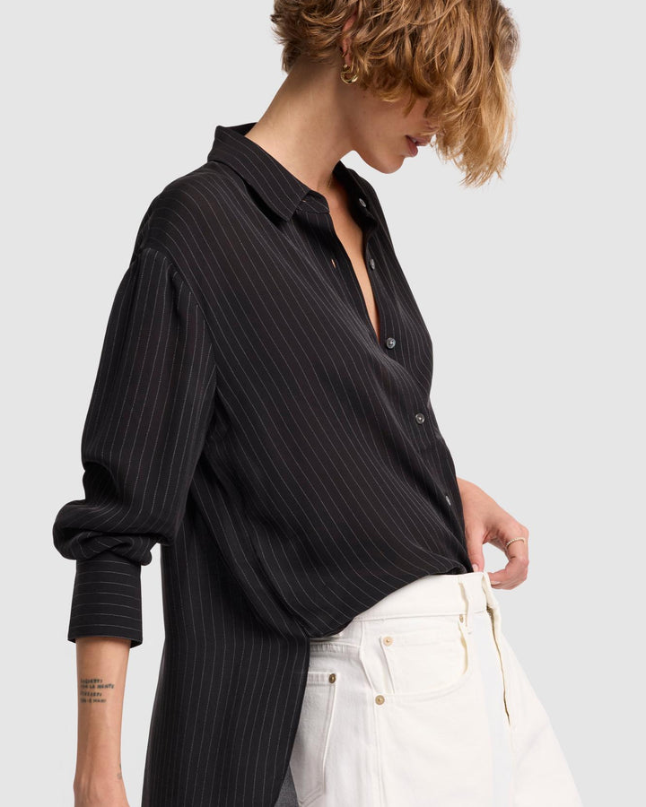 Oversized Button Up in Pinstripes