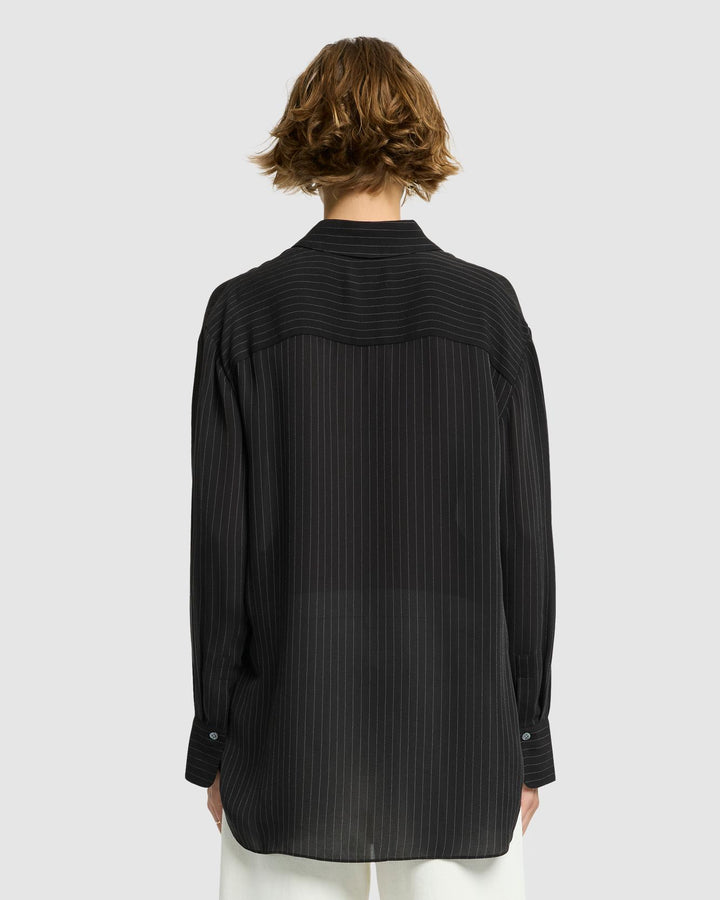 Oversized Button Up in Pinstripes