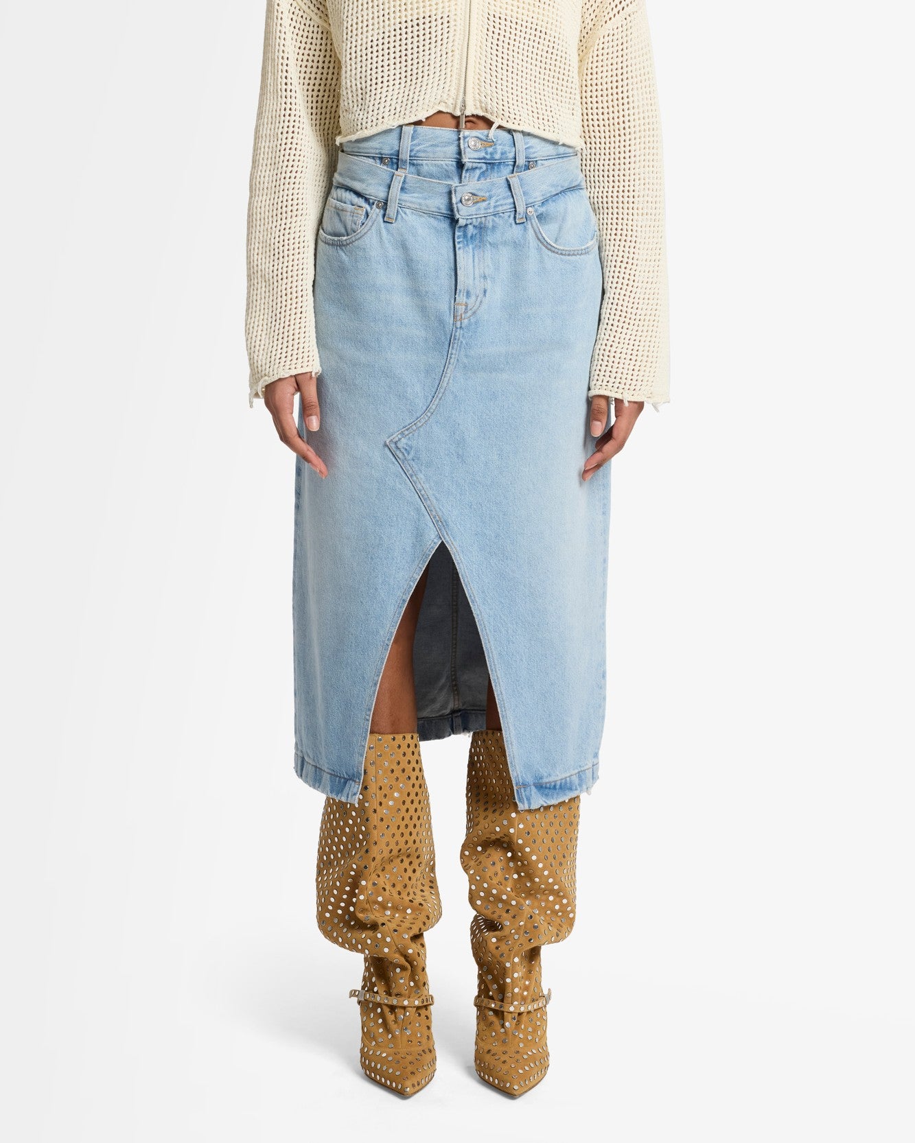 Double Waist Skirt in Bleach | 7 For All Mankind