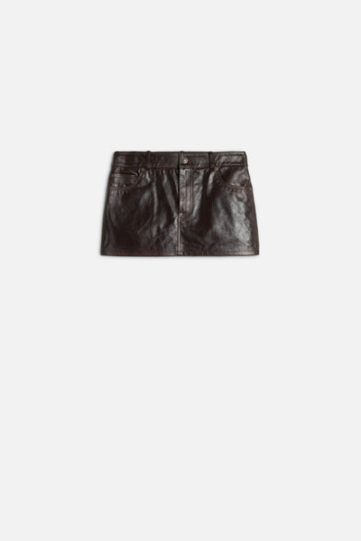 MINI SKIRT in Leather Vintage Brown