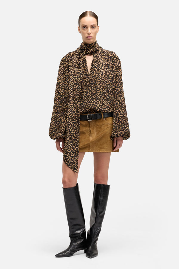 Silk Bow Shirt in Leo