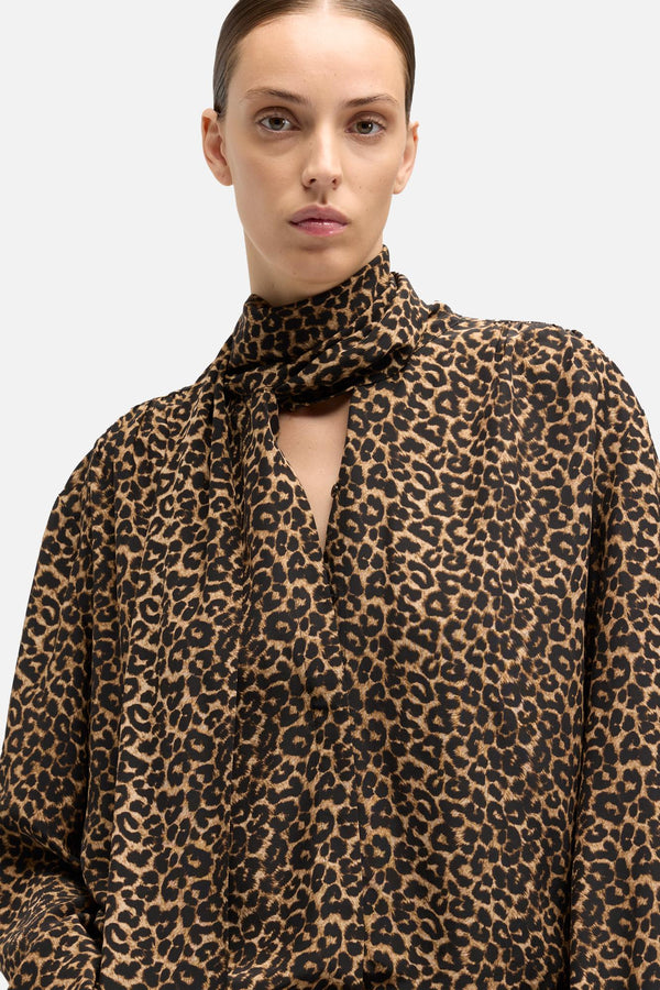 Silk Bow Shirt in Leo