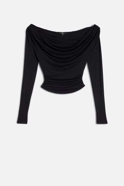 Long Sleeve Draped Top in Black