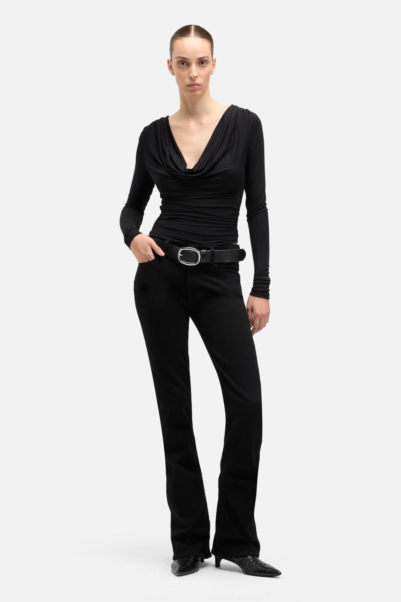 Long Sleeve Draped Top in Black | 7 For All Mankind
