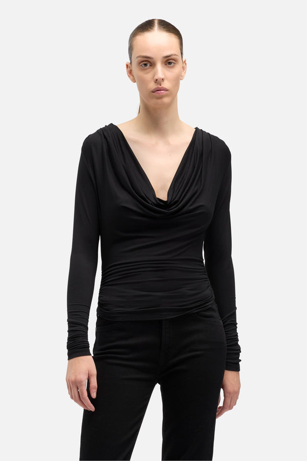 Long Sleeve Draped Top in Black