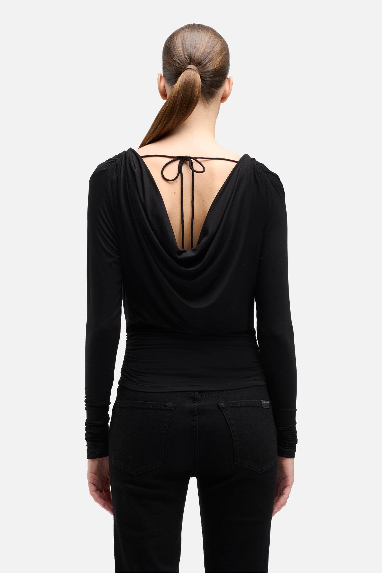 Long Sleeve Draped Top in Black | 7 For All Mankind