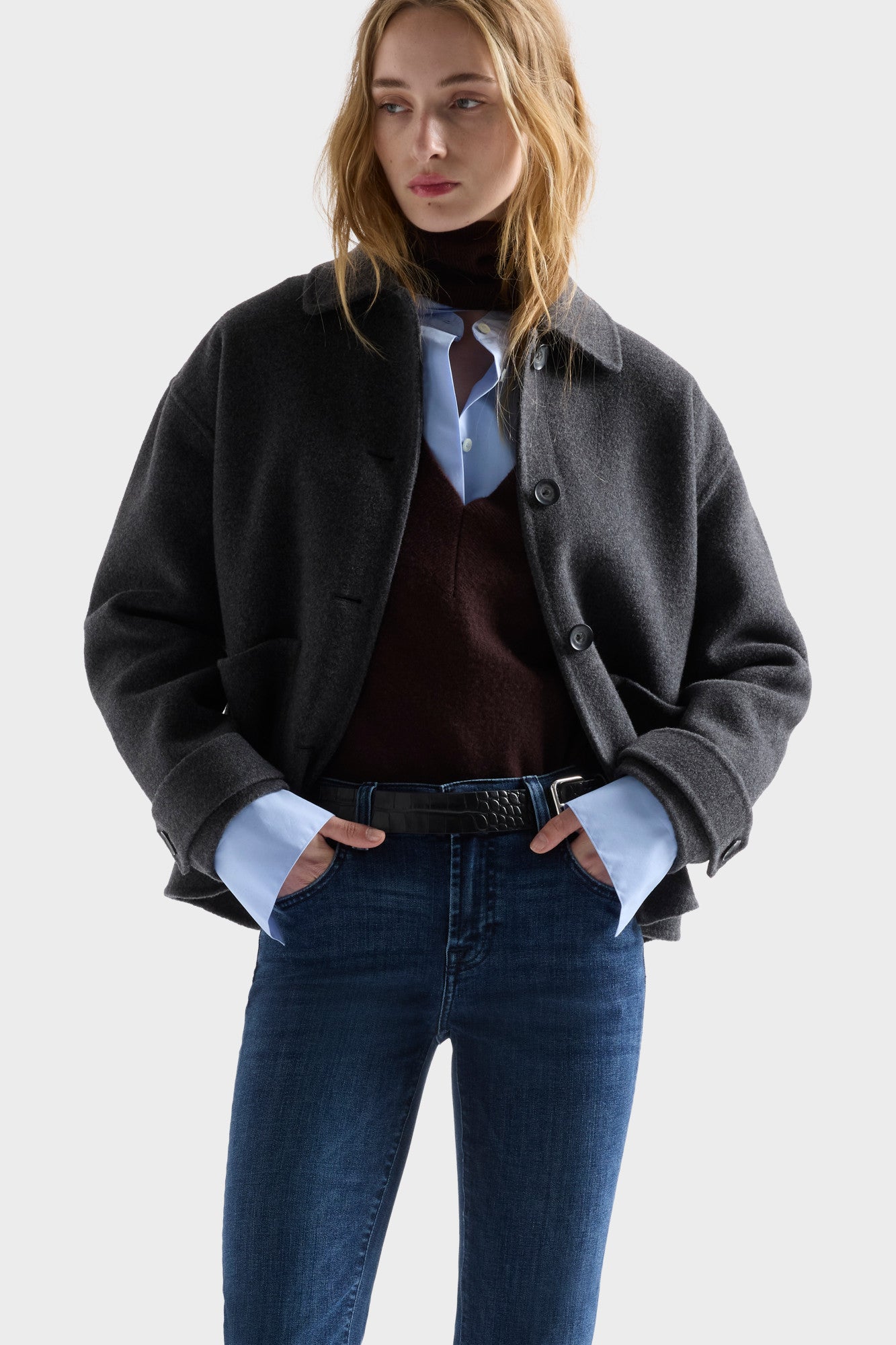 SHORT JACKET in Wool Slate | 7 For All Mankind